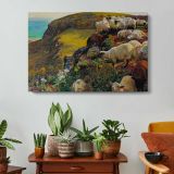 Our English Coasts, (strayed Sheep) by William Holman Hunt - single-panel canvas displayed above a console table