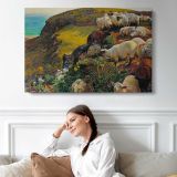 Our English Coasts, (strayed Sheep) by William Holman Hunt - single-panel canvas displayed above a sofa