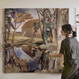Oxenbridge Pond (1927-28) painting in high resolution by Paul Nash — room mockup view 3