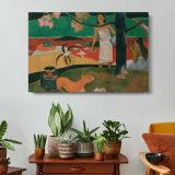 Pastorales Tahitiennes by Paul Gauguin - single-panel canvas displayed above a console table