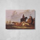 Peasants with Four Cows by Aelbert Cuyp - single-panel canvas displayed above a console table