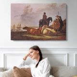 Peasants with Four Cows by Aelbert Cuyp - single-panel canvas displayed above a sofa