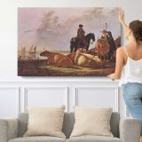 Peasants with Four Cows by Aelbert Cuyp - single-panel canvas shown with a person for scale