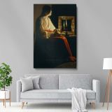 Penitent Magdalen - Candlelight and Skull Chiaroscuro Scene By Georges de La Tour canvas wall art - Image 5