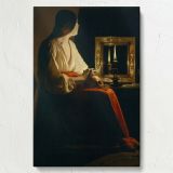 Penitent Magdalen - Candlelight and Skull Chiaroscuro Scene By Georges de La Tour canvas wall art - Image 7
