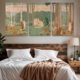 Picnic in the Park — three-panel canvas above a bed
