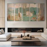 Picnic in the Park — four-panel canvas arrangement in a living room
