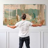 Picnic in the Park — single-panel canvas shown behind a standing person for scale