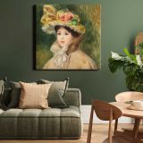 Pierre Auguste Renoir poster, vintage Woman with Capeline wall decor (early 1890s) — room mockup view 15