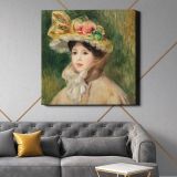Pierre Auguste Renoir poster, vintage Woman with Capeline wall decor (early 1890s) — room mockup view 21