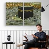 Pilgrims Circling the Kaaba - two-panel canvas displayed in a reading room