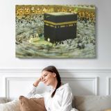 Pilgrims Circling the Kaaba - single-panel canvas displayed above a sofa