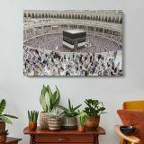 Pilgrims Encircling the Kaaba Courtyard - single-panel canvas displayed above a console table