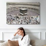 Pilgrims Encircling the Kaaba Courtyard - single-panel canvas displayed above a sofa