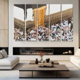 Pilgrims Entering the Grand Mosque - multi-panel canvas displayed in a modern living room