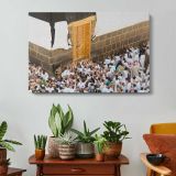 Pilgrims Entering the Grand Mosque - single-panel canvas displayed above a console table