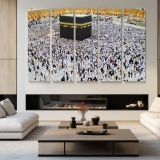 Pilgrims Gathered around the Kaaba - multi-panel canvas displayed in a modern living room