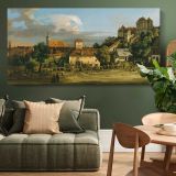 Pirna - The Obertor from the South by Bernardo Bellotto — single-panel canvas above a green sofa