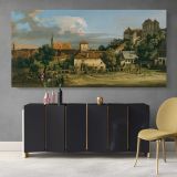 Pirna - The Obertor from the South by Bernardo Bellotto — single-panel canvas above a sideboard