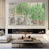 Place Du Theatre-francais. Spring by Camille Pissarro - multi-panel canvas displayed in a modern living room