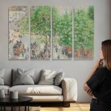 Place Du Theatre-francais. Spring by Camille Pissarro - multi-panel canvas displayed above a sofa