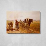 Plowing the Fields by Adrien Moreau - single-panel canvas displayed above a console table
