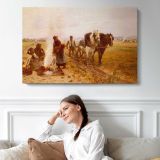 Plowing the Fields by Adrien Moreau - single-panel canvas displayed above a sofa