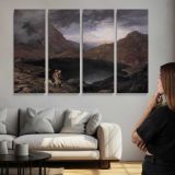 Pool in the Riesengebirge by Adrian Ludwig Richter - multi-panel canvas displayed above a sofa