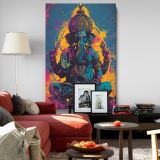 Pop Art Ganesha - Bold Hindu God in Sacred Symbolism canvas wall art