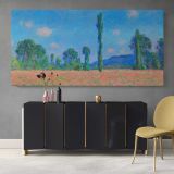 Poppy Field at Giverny by Claude Monet — single-panel canvas above a sideboard