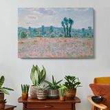 Poppy Field by Claude Monet - single-panel canvas displayed above a console table