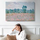 Poppy Field by Claude Monet - single-panel canvas displayed above a sofa