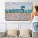 Poppy Field by Claude Monet - single-panel canvas shown with a person for scale