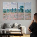 Poppy Field by Claude Monet - multi-panel canvas displayed above a sofa