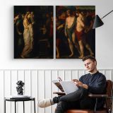 Pylades and Orestes Brought as Victims Before Iphigenia by Benjamin West - two-panel canvas displayed in a reading room