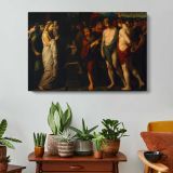 Pylades and Orestes Brought as Victims Before Iphigenia by Benjamin West - single-panel canvas displayed above a console table
