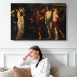 Pylades and Orestes Brought as Victims Before Iphigenia by Benjamin West - single-panel canvas displayed above a sofa