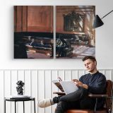 Quiet Railway Station - two-panel canvas displayed in a reading room