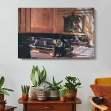 Quiet Railway Station - single-panel canvas displayed above a console table