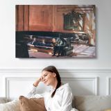 Quiet Railway Station - single-panel canvas displayed above a sofa