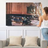 Quiet Railway Station - single-panel canvas shown with a person for scale
