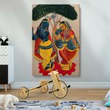 Radha and Krishna Dancing - Spiritual Folk Watercolor Scene By Unknown Indian Artist canvas wall art - Image 2