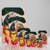 Radha and Krishna Dancing - Spiritual Folk Watercolor Scene By Unknown Indian Artist canvas wall art - Image 4