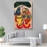 Radha and Krishna Dancing - Spiritual Folk Watercolor Scene By Unknown Indian Artist canvas wall art - Image 5