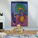 Radha and Krishna - Traditional Gouache Devotional Scene canvas wall art - Image 2