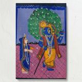 Radha and Krishna - Traditional Gouache Devotional Scene canvas wall art - Image 7