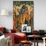 Radha Embraces Krishna - Forest Flute Scene with Attendants canvas wall art