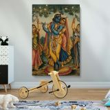 Radha Embraces Krishna - Forest Flute Scene with Attendants canvas wall art - Image 2