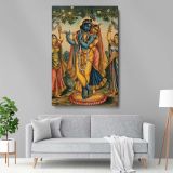 Radha Embraces Krishna - Forest Flute Scene with Attendants canvas wall art - Image 5