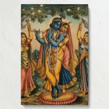 Radha Embraces Krishna - Forest Flute Scene with Attendants canvas wall art - Image 7